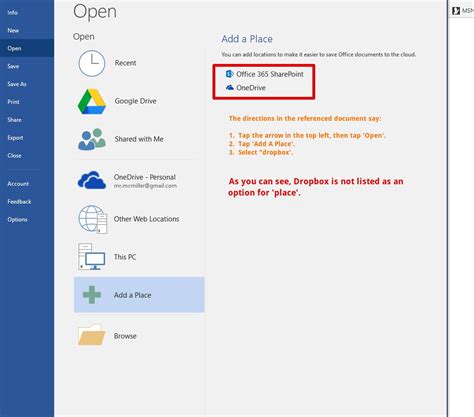 add dropbox as a place in microsoft office 2010